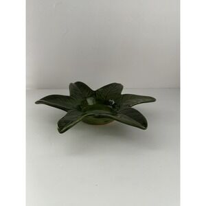 Vintage Green Leaf Flower Pottery Bowl Dish Planter Centerpiece 10 Inch